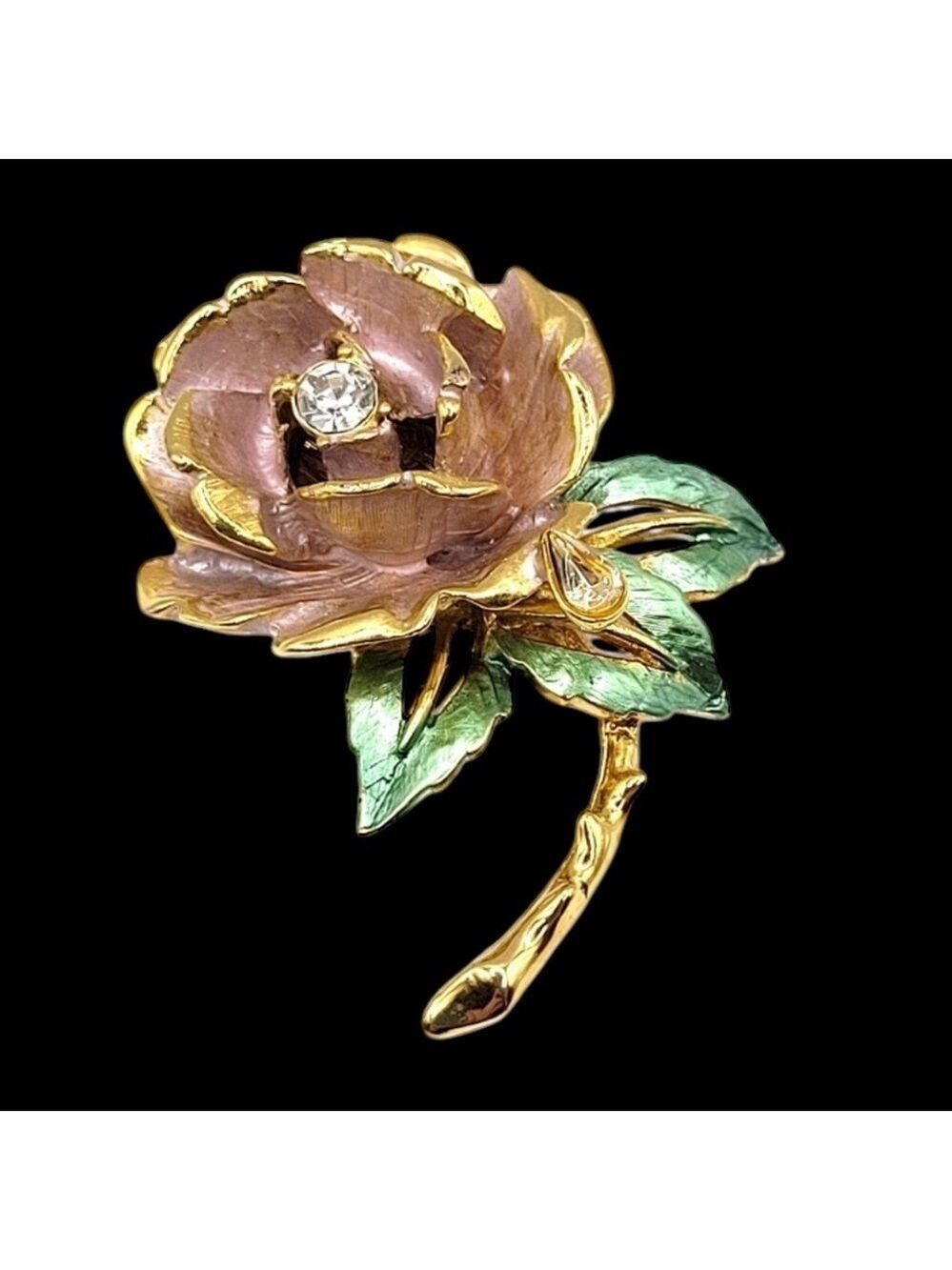 RJ Graziano England’s Rose Princess Diana Brooch Rhinestones Vintage Signed 1997